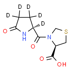 ChemSpider 2D Image | (4R)-3-[5-Oxo-L-(2,3,3,4,4-~2~H_5_)prolyl]-1,3-thiazolidine-4-carboxylic acid | C9H7D5N2O4S
