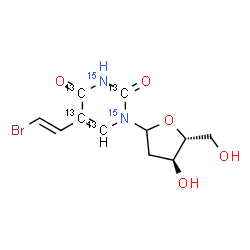 ChemSpider 2D Image | 5-[(E)-2-Bromovinyl]-1-(2-deoxy-D-erythro-pentofuranosyl)-2,4(1H,3H)-(~13~C_4_,~15~N_2_)pyrimidinedione | C713C4H13Br15N2O5