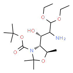ChemSpider 2D Image | 2-Methyl-2-propanyl (4R,5R)-4-[(1R)-2-amino-3,3-diethoxy-1-hydroxypropyl]-2,2,5-trimethyl-1,3-oxazolidine-3-carboxylate | C18H36N2O6