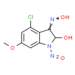 ChemSpider 2D Image | (3Z)-4-Chloro-3-(hydroxyimino)-6-methoxy-1-nitroso-2-indolinol | C9H8ClN3O4