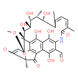 ChemSpider 2D Image | (7S,9E,11S,12S,13S,14R,15R,16R,17S,21Z)-2,13,15,17,27,29-Hexahydroxy-11-methoxy-3,7,12,14,16,18,22-heptamethyl-6,23-dioxo-8,30-dioxa-24-azatetracyclo[23.3.1.1~4,7~.0~5,28~]triaconta-1(28),2,4,9,19,21,
25(29),26-octaene-26-carbaldehyde | C36H45NO12