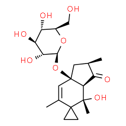 ChemSpider 2D Image | (2'R,3a'S,4'S,7a'R)-4'-Hydroxy-2',4',6'-trimethyl-3'-oxo-2',3',3a',4'-tetrahydrospiro[cyclopropane-1,5'-inden]-7a'(1'H)-yl beta-D-glucopyranoside | C20H30O8