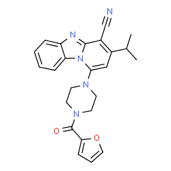 ChemSpider 2D Image | 1-[4-(2-Furoyl)-1-piperazinyl]-3-isopropylpyrido[1,2-a]benzimidazole-4-carbonitrile | C24H23N5O2