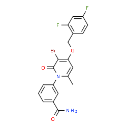 ChemSpider 2D Image | 3-{3-Bromo-4-[(2,4-difluorobenzyl)oxy]-6-methyl-2-oxo-1(2H)-pyridinyl}benzamide | C20H15BrF2N2O3