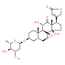 ChemSpider 2D Image | (3beta,5beta,7beta,11alpha)-3-[(2,6-Dideoxy-3-O-methyl-alpha-L-arabino-hexopyranosyl)oxy]-11,14-dihydroxy-12-oxo-7,8-epoxycard-20(22)-enolide | C30H42O10
