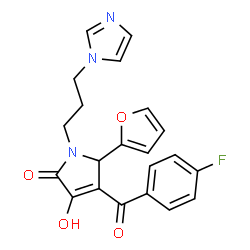 ChemSpider 2D Image | 4-(4-Fluorobenzoyl)-5-(2-furyl)-3-hydroxy-1-[3-(1H-imidazol-1-yl)propyl]-1,5-dihydro-2H-pyrrol-2-one | C21H18FN3O4