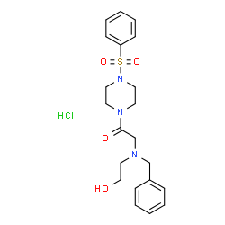ChemSpider 2D Image | 2-[Benzyl(2-hydroxyethyl)amino]-1-[4-(phenylsulfonyl)-1-piperazinyl]ethanone hydrochloride (1:1) | C21H28ClN3O4S
