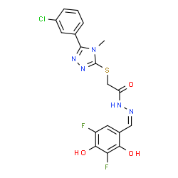 ChemSpider 2D Image | 2-{[5-(3-Chlorophenyl)-4-methyl-4H-1,2,4-triazol-3-yl]sulfanyl}-N'-[(Z)-(3,5-difluoro-2,4-dihydroxyphenyl)methylene]acetohydrazide | C18H14ClF2N5O3S