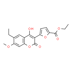 ChemSpider 2D Image | Ethyl 5-(6-ethyl-4-hydroxy-7-methoxy-2-oxo-2H-chromen-3-yl)-2-furoate | C19H18O7