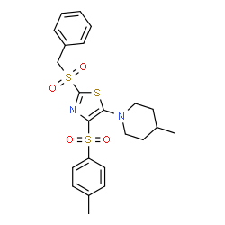 ChemSpider 2D Image | 1-{2-(Benzylsulfonyl)-4-[(4-methylphenyl)sulfonyl]-1,3-thiazol-5-yl}-4-methylpiperidine | C23H26N2O4S3