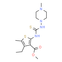 ChemSpider 2D Image | Methyl 4-ethyl-5-methyl-2-{[(4-methyl-1-piperazinyl)carbamothioyl]amino}-3-thiophenecarboxylate | C15H24N4O2S2