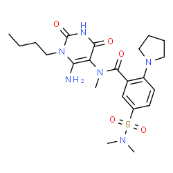 ChemSpider 2D Image | N-(6-Amino-1-butyl-2,4-dioxo-1,2,3,4-tetrahydro-5-pyrimidinyl)-5-(dimethylsulfamoyl)-N-methyl-2-(1-pyrrolidinyl)benzamide | C22H32N6O5S
