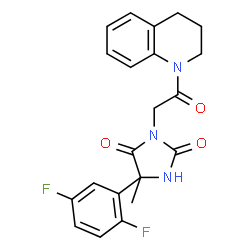 ChemSpider 2D Image | 5-(2,5-Difluorophenyl)-3-[2-(3,4-dihydro-1(2H)-quinolinyl)-2-oxoethyl]-5-methyl-2,4-imidazolidinedione | C21H19F2N3O3