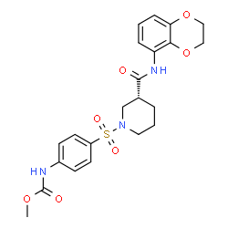 ChemSpider 2D Image | Methyl (4-{[(3R)-3-(2,3-dihydro-1,4-benzodioxin-5-ylcarbamoyl)-1-piperidinyl]sulfonyl}phenyl)carbamate | C22H25N3O7S