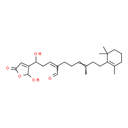 ChemSpider 2D Image | (2Z,5E)-2-[3-Hydroxy-3-(2-hydroxy-5-oxo-2,5-dihydro-3-furanyl)propylidene]-6-methyl-8-(2,6,6-trimethyl-1-cyclohexen-1-yl)-5-octenal | C25H36O5