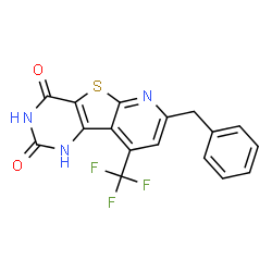 ChemSpider 2D Image | 7-Benzyl-9-(trifluoromethyl)pyrido[3',2':4,5]thieno[3,2-d]pyrimidine-2,4(1H,3H)-dione | C17H10F3N3O2S