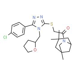 ChemSpider 2D Image | 2-{[5-(4-Chlorophenyl)-4-(tetrahydro-2-furanylmethyl)-4H-1,2,4-triazol-3-yl]sulfanyl}-1-(1,3,3-trimethyl-6-azabicyclo[3.2.1]oct-6-yl)ethanone | C25H33ClN4O2S