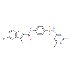 ChemSpider 2D Image | N-{4-[(2,6-Dimethyl-4-pyrimidinyl)sulfamoyl]phenyl}-5-fluoro-3-methyl-1-benzofuran-2-carboxamide | C22H19FN4O4S