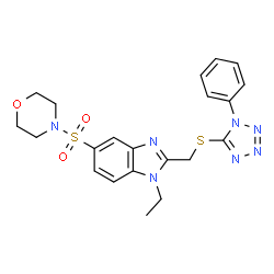 ChemSpider 2D Image | 1-Ethyl-5-(4-morpholinylsulfonyl)-2-{[(1-phenyl-1H-tetrazol-5-yl)sulfanyl]methyl}-1H-benzimidazole | C21H23N7O3S2