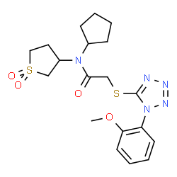 ChemSpider 2D Image | N-Cyclopentyl-N-(1,1-dioxidotetrahydro-3-thiophenyl)-2-{[1-(2-methoxyphenyl)-1H-tetrazol-5-yl]sulfanyl}acetamide | C19H25N5O4S2