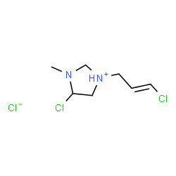 ChemSpider 2D Image | 4-Chloro-1-[(2E)-3-chloro-2-propen-1-yl]-3-methylimidazolidin-1-ium chloride | C7H13Cl3N2