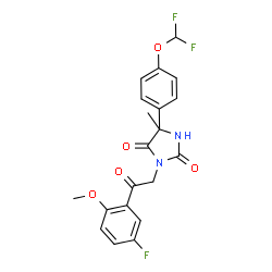ChemSpider 2D Image | 5-[4-(Difluoromethoxy)phenyl]-3-[2-(5-fluoro-2-methoxyphenyl)-2-oxoethyl]-5-methyl-2,4-imidazolidinedione | C20H17F3N2O5