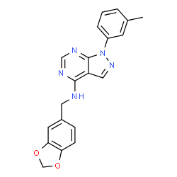 ChemSpider 2D Image | N-(1,3-Benzodioxol-5-ylmethyl)-1-(3-methylphenyl)-1H-pyrazolo[3,4-d]pyrimidin-4-amine | C20H17N5O2