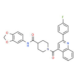 ChemSpider 2D Image | N-(1,3-Benzodioxol-5-yl)-1-{[2-(4-fluorophenyl)-4-quinolinyl]carbonyl}-4-piperidinecarboxamide | C29H24FN3O4