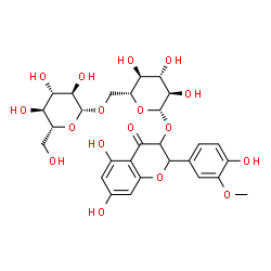 ChemSpider 2D Image | 5,7-Dihydroxy-2-(4-hydroxy-3-methoxyphenyl)-4-oxo-3,4-dihydro-2H-chromen-3-yl 6-O-beta-D-glucopyranosyl-beta-D-glucopyranoside | C28H34O17