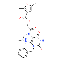 ChemSpider 2D Image | 2-[(6-Amino-1-benzyl-2,4-dioxo-1,2,3,4-tetrahydro-5-pyrimidinyl)(isobutyl)amino]-2-oxoethyl 2,5-dimethyl-3-furoate | C24H28N4O6