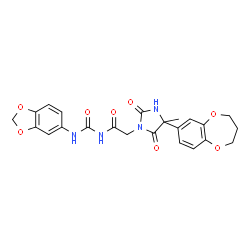 ChemSpider 2D Image | N-(1,3-Benzodioxol-5-ylcarbamoyl)-2-[4-(3,4-dihydro-2H-1,5-benzodioxepin-7-yl)-4-methyl-2,5-dioxo-1-imidazolidinyl]acetamide | C23H22N4O8