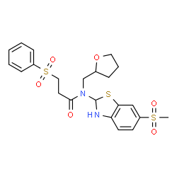 ChemSpider 2D Image | N-[6-(Methylsulfonyl)-2,3-dihydro-1,3-benzothiazol-2-yl]-3-(phenylsulfonyl)-N-(tetrahydro-2-furanylmethyl)propanamide | C22H26N2O6S3
