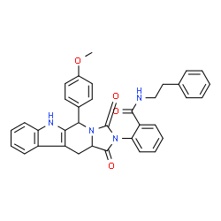 ChemSpider 2D Image | 2-[5-(4-Methoxyphenyl)-1,3-dioxo-5,6,11,11a-tetrahydro-1H-imidazo[1',5':1,6]pyrido[3,4-b]indol-2(3H)-yl]-N-(2-phenylethyl)benzamide | C35H30N4O4