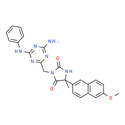 ChemSpider 2D Image | 3-[(4-Amino-6-anilino-1,3,5-triazin-2-yl)methyl]-5-(6-methoxy-2-naphthyl)-5-methyl-2,4-imidazolidinedione | C25H23N7O3