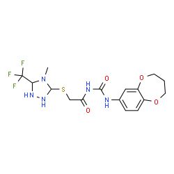 ChemSpider 2D Image | N-(3,4-Dihydro-2H-1,5-benzodioxepin-7-ylcarbamoyl)-2-{[4-methyl-5-(trifluoromethyl)-1,2,4-triazolidin-3-yl]sulfanyl}acetamide | C16H20F3N5O4S