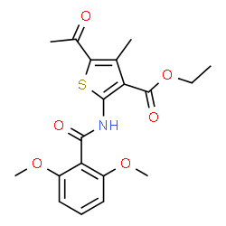 ChemSpider 2D Image | Ethyl 5-acetyl-2-[(2,6-dimethoxybenzoyl)amino]-4-methyl-3-thiophenecarboxylate | C19H21NO6S