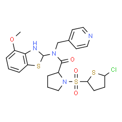 ChemSpider 2D Image | 1-[(5-Chlorotetrahydro-2-thiophenyl)sulfonyl]-N-(4-methoxy-2,3-dihydro-1,3-benzothiazol-2-yl)-N-(4-pyridinylmethyl)prolinamide | C23H27ClN4O4S3