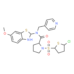 ChemSpider 2D Image | 1-[(5-Chlorotetrahydro-2-thiophenyl)sulfonyl]-N-(6-methoxy-2,3-dihydro-1,3-benzothiazol-2-yl)-N-(4-pyridinylmethyl)prolinamide | C23H27ClN4O4S3