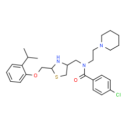 ChemSpider 2D Image | 4-Chloro-N-({2-[(2-isopropylphenoxy)methyl]-1,3-thiazolidin-4-yl}methyl)-N-[2-(1-piperidinyl)ethyl]benzamide | C28H38ClN3O2S