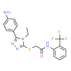 ChemSpider 2D Image | 2-{[5-(4-aminophenyl)-4-ethyl-1,2,4-triazol-3-yl]sulfanyl}-N-[2-(trifluoromethyl)phenyl]acetamide | C19H18F3N5OS