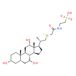 ChemSpider 2D Image | 2-({[{(2S)-2-[(3R,5S,7R,8R,9S,10S,12S,13S,14S,17R)-3,7,12-Trihydroxy-10,13-dimethylhexadecahydro-1H-cyclopenta[a]phenanthren-17-yl]propyl}(~75~Se)selanyl]acetyl}amino)ethanesulfonic acid (non-preferre
d name) | C26H45NO7S75Se