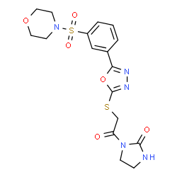 ChemSpider 2D Image | 1-[({5-[3-(4-Morpholinylsulfonyl)phenyl]-1,3,4-oxadiazol-2-yl}sulfanyl)acetyl]-2-imidazolidinone | C17H19N5O6S2