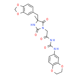 ChemSpider 2D Image | 2-[4-(1,3-Benzodioxol-5-ylmethyl)-4-methyl-2,5-dioxo-1-imidazolidinyl]-N-(2,3-dihydro-1,4-benzodioxin-6-ylcarbamoyl)acetamide | C23H22N4O8