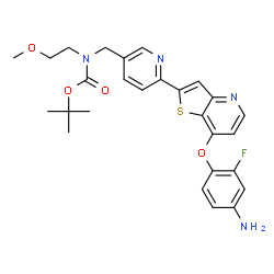 ChemSpider 2D Image | tert-butyl N-({6-[7-(4-amino-2-fluorophenoxy)thieno[3,2-b]pyridin-2-yl]pyridin-3-yl}methyl)-N-(2-methoxyethyl)carbamate | C27H29FN4O4S