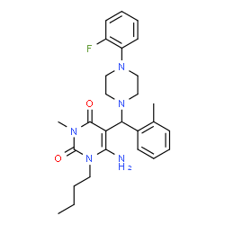 ChemSpider 2D Image | 6-Amino-1-butyl-5-{[4-(2-fluorophenyl)-1-piperazinyl](2-methylphenyl)methyl}-3-methyl-2,4(1H,3H)-pyrimidinedione | C27H34FN5O2