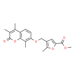 ChemSpider 2D Image | Methyl 5-methyl-4-{[(3,4,8-trimethyl-2-oxo-2H-chromen-7-yl)oxy]methyl}-2-furoate | C20H20O6