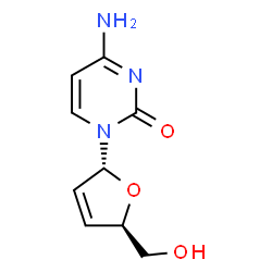 ChemSpider 2D Image | 4-Amino-1-[(2R,5R)-5-(hydroxymethyl)-2,5-dihydro-2-furanyl]-2(1H)-pyrimidinone | C9H11N3O3