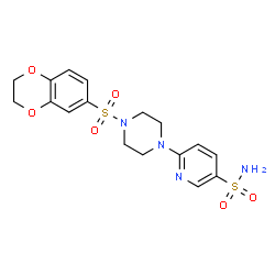 ChemSpider 2D Image | 6-[4-(2,3-Dihydro-1,4-benzodioxin-6-ylsulfonyl)-1-piperazinyl]-3-pyridinesulfonamide | C17H20N4O6S2