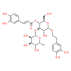 ChemSpider 2D Image | 2-(3,4-Dihydroxyphenyl)ethyl 3-O-(6-deoxy-beta-D-gulopyranosyl)-4-O-[(2E)-3-(3,4-dihydroxyphenyl)-2-propenoyl]-alpha-D-glucopyranoside | C29H36O15