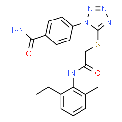 ChemSpider 2D Image | 4-[5-({2-[(2-Ethyl-6-methylphenyl)amino]-2-oxoethyl}sulfanyl)-1H-tetrazol-1-yl]benzamide | C19H20N6O2S